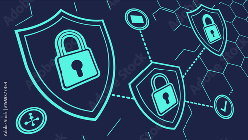 Cybersecurity network protection and data privacy concept with lock and shield for secure internet access