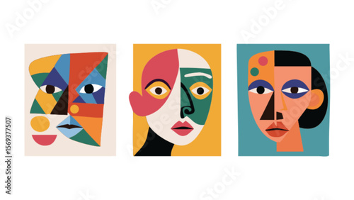 Abstract face art print colorful geometric portrait illustration modern wall decor contemporary design 100