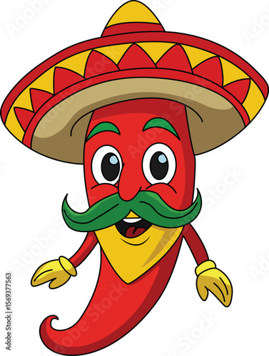  Funny Mexican Chili Pepper Mascot with Sombrero | Spicy Cartoon Character Illustration– AI Inspired Concept Hand Drawn Vector in Illustrator