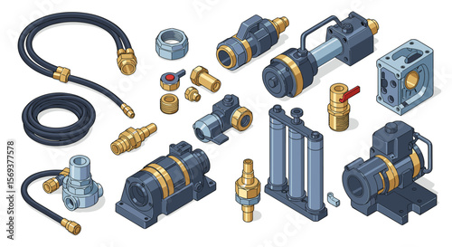 Industrial equipment components vector illustration in isometric style