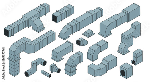 Isometric hvac system elements vector illustration for design projects