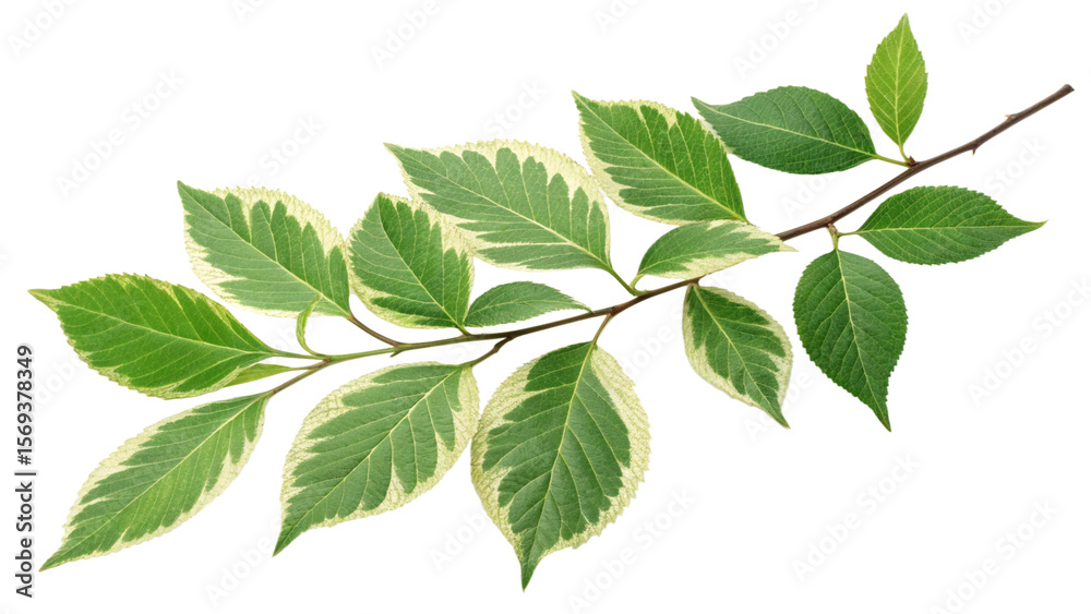 Fototapeta premium Variegated dogwood leaves cornus alba argenteomarginata foliage branch isolated on transparent background