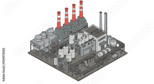 Industrial power plant isometric vector illustration for engineering design and construction projects