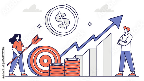 Financial growth strategy illustration with target arrow and coin for business success and investment plan
