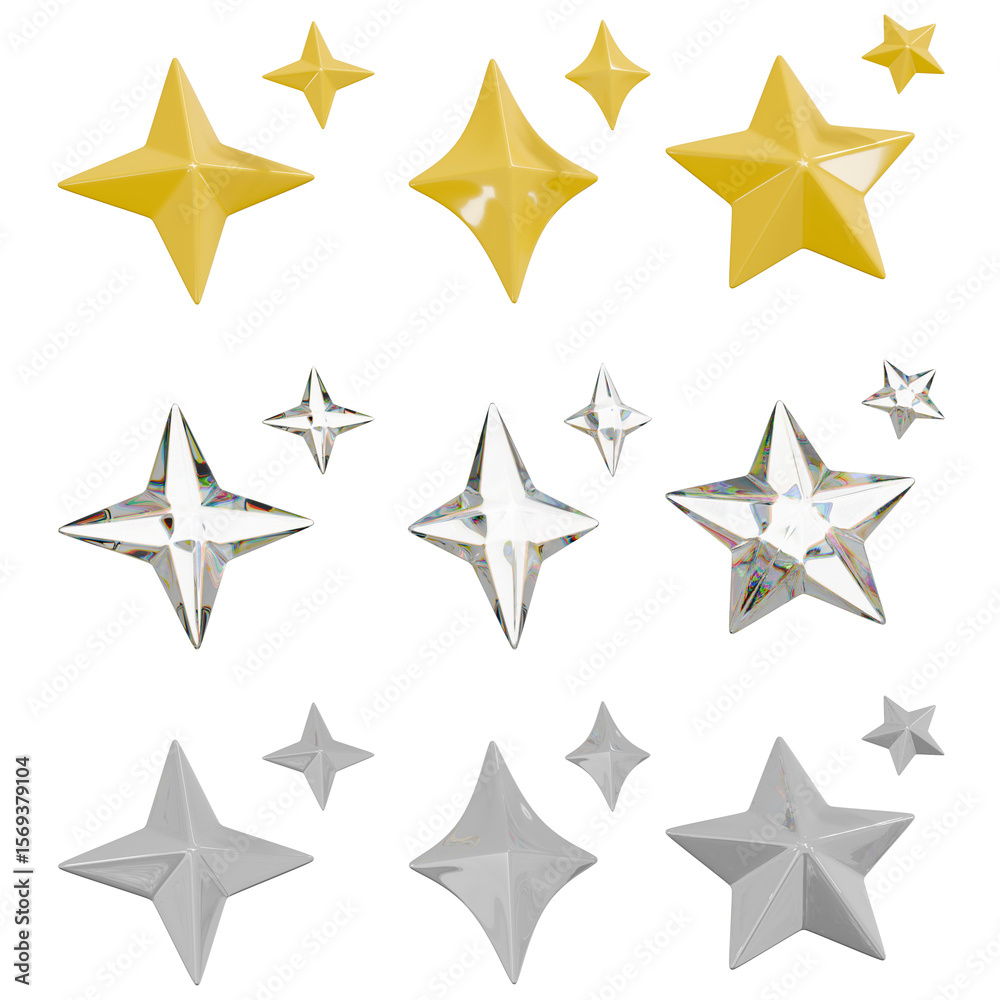 Obraz premium 빛나는 별 반짝이 3D 아이콘 세트 / Shiny Star glitter 3D Decorative Icon Set