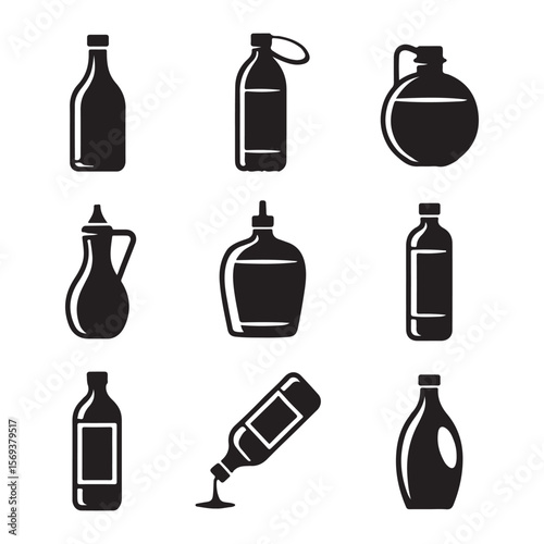 Cooking Oil Bottle Outline Icons
