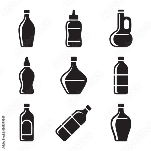 Cooking Oil Bottle Outline Icons
