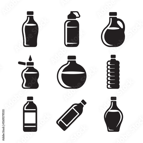Cooking Oil Bottle Outline Icons

