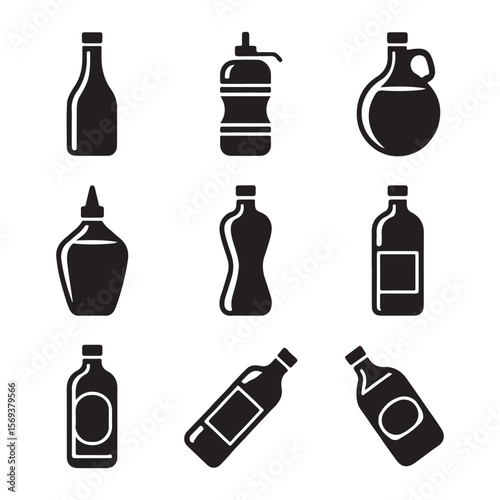 Cooking Oil Bottle Outline Icons
