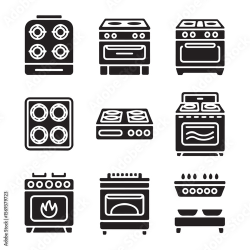Gas Burner Stove Outline Icons
