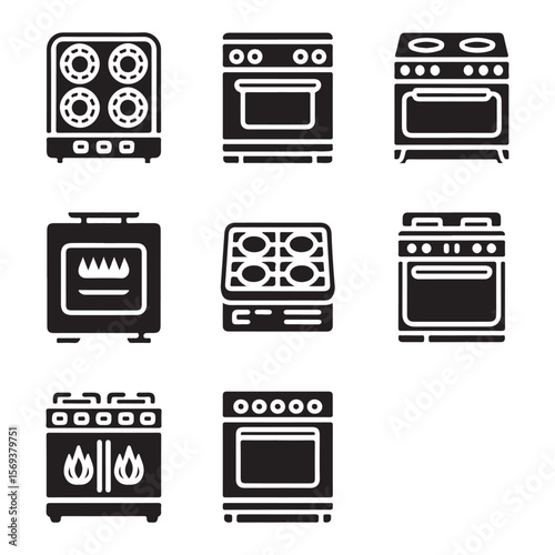 Gas Burner Stove Outline Icons
