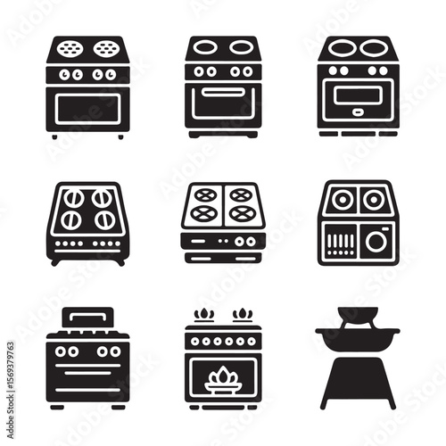 Gas Burner Stove Outline Icons

