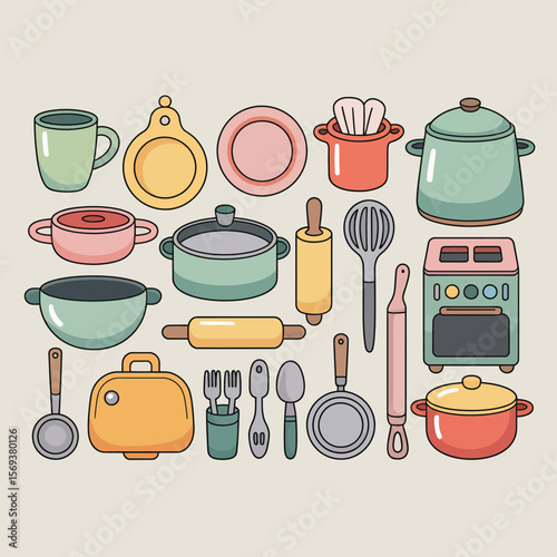 Cute Colorful Kitchen Utensils and Cookware Set