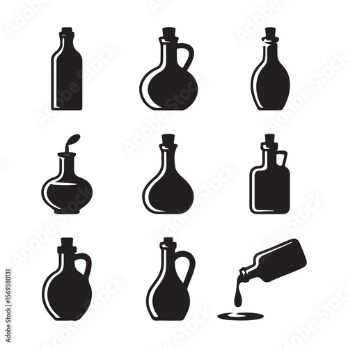 Olive Oil Bottle Icons for Cooking and Wellness
