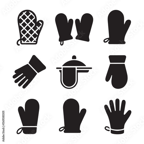 Heatproof Oven Glove Outline Icons
