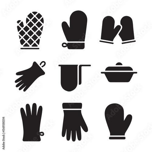 Heatproof Oven Glove Outline Icons
