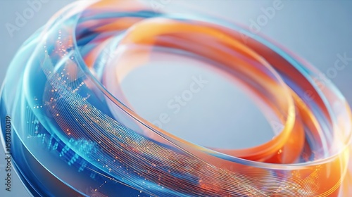 Futuristic Transparent Ring Structures with Data Patterns in Blue-Orange Gradient