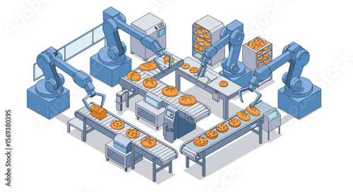 Robotic automation in food industry vector illustration for manufacturing and technology design