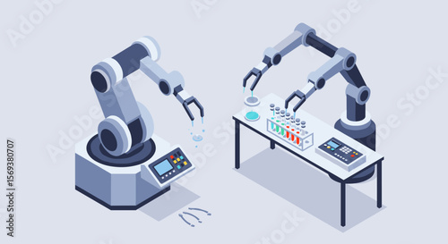 Industrial robotics and automation vector illustration for innovative manufacturing design