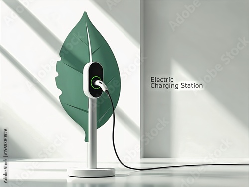 Electric Charging Station with Leaf-Shaped Support