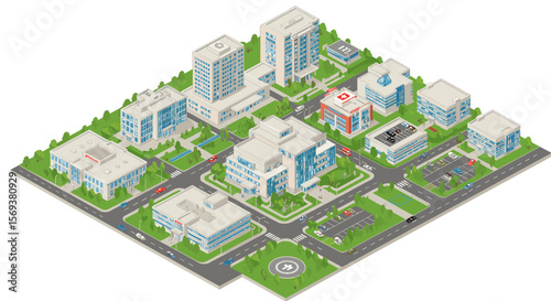 Isometric cityscape vector illustration of modern urban infrastructure for design projects