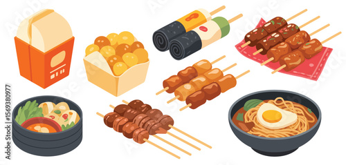 Variety of Asian Street Food and Takeout Dishes