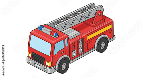 Isometric fire truck vector illustration for emergency services design