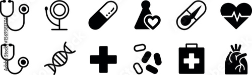 Vector medical icons: healthcare, minimalist, black, flat style