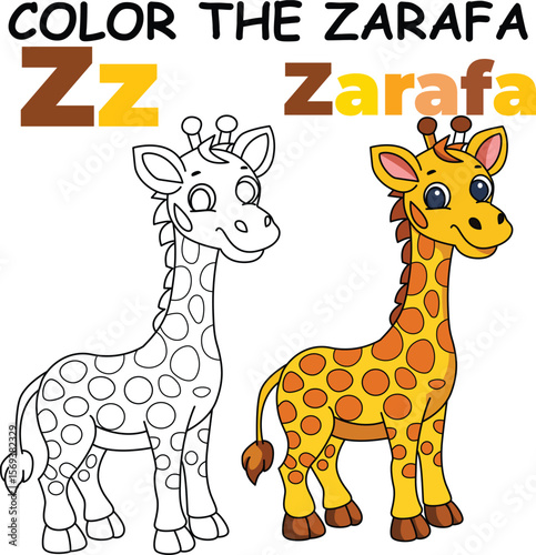 Z for Zarafa Coloring Worksheet for Preschool – AI Inspired Concept Hand Drawn Vector in Illustrator