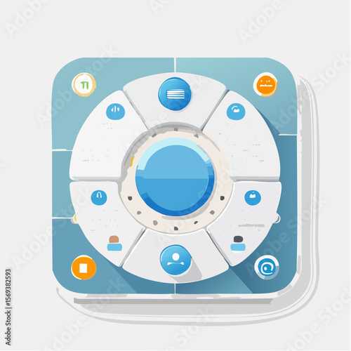 An editable vector layout of UI card components for apps or websites. Includes placeholders for images, text, and buttons in a clean flat style.