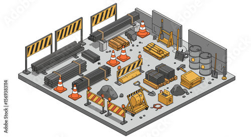 Construction site isometric vector illustration for design projects and educational materials