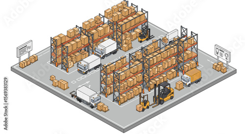 Warehouse logistics and shipping vector illustration in isometric style for transport and storage design