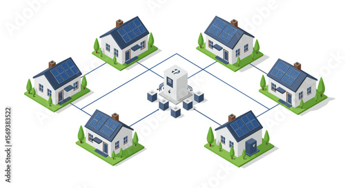 Isometric smart home network with solar energy system vector illustration for eco-friendly design