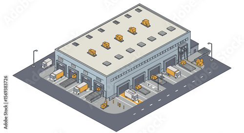 Isometric warehouse logistics vector illustration for supply chain and shipping design