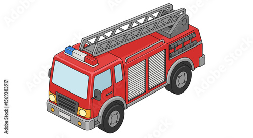 Isometric fire truck vector illustration for emergency vehicle design