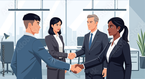 Diverse Business People Handshake Agreement Illustration