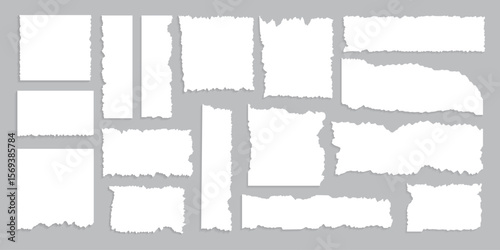 Set of white torn or ripped paper sheet. Abstract realistic ornament for social media banner background.