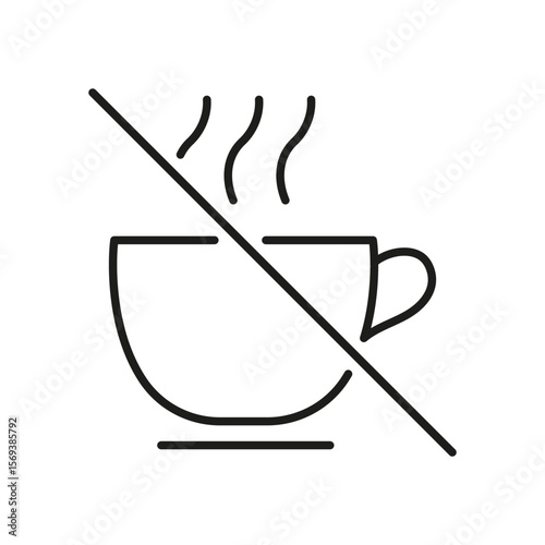 No Hot Drinks Allowed Line Icon. Beverage Restriction, Safety, And Prohibition Symbol. Warning Sign For No Hot Liquids. Editable Stroke. Isolated Vector Illustration