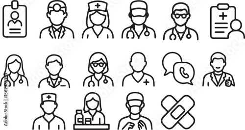 Minimalist Medical Professional and Equipment Icon Set