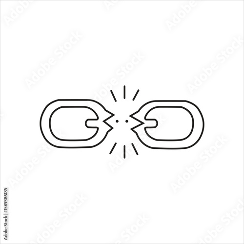 Broken chain link icon representing disconnection freedom breaking free disruption no connection broken relationship or internet error concept