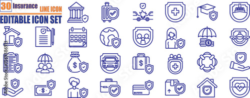 Insurance icons set. Assurance and insurance outline icons collection. 