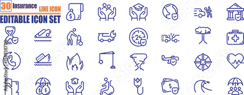 Insurance icons set. Assurance and insurance outline icons collection. 
