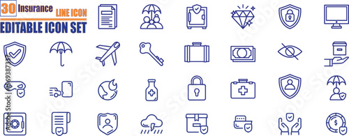 Insurance icons set. Assurance and insurance outline icons collection. 