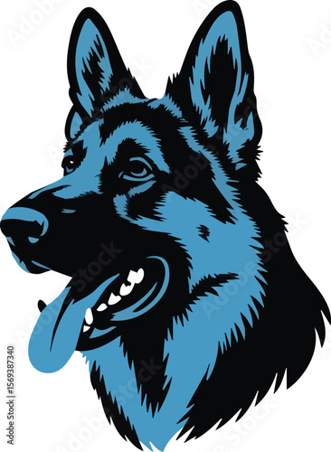 Bold Black and White German Shepherd Side Profile Illustration