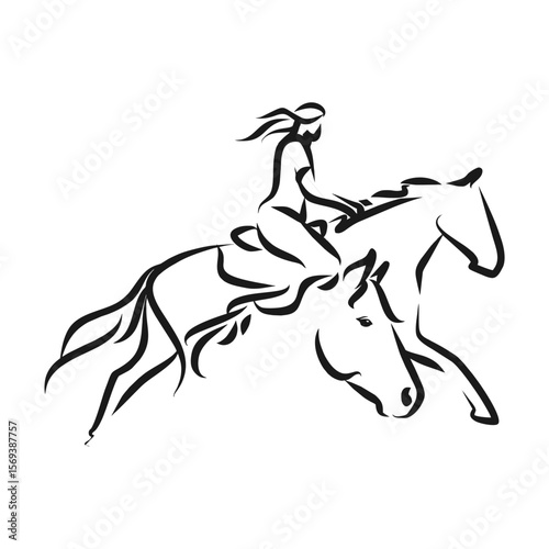 Elegant Horseback Rider Line Art Illustration