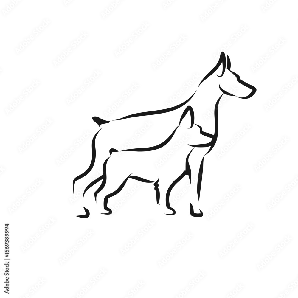 Fototapeta premium Elegant Line Art Illustration of Two Dogs Adult and Puppy
