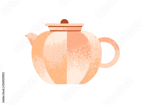 Cute tea pot or infuser. Pottery teapot for preparing herbal drinks. Ceramic kettle for boiling water for coffee, brewing herbs for hot beverages. Flat isolated vector illustration on white background