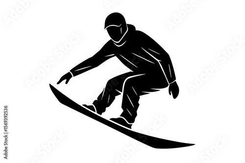 Snowboarder Silhouette Descent – Winter Sports Vector Art