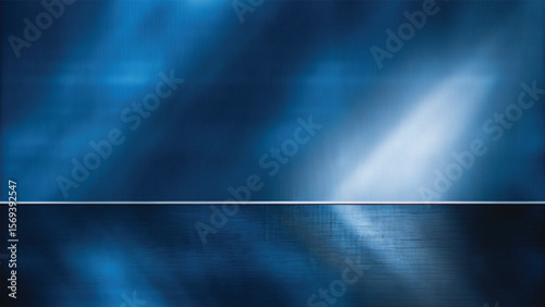 Abstract blue metal background reflecting the tranquil light of a summer sky over the ocean horizon
