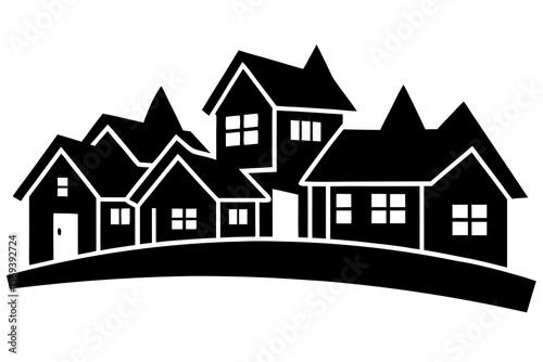 Simple neighborhood houses silhouette icon for real estate and community branding.